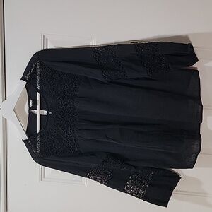 Women Old Navy Black Long Sleeve Crochet Blouse Size L